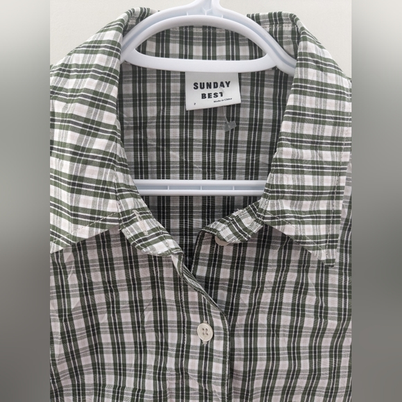 Aritzia Sunday Best Poppy Button Down Check Green Cropped Shirt Size S/M - Picture 7 of 8
